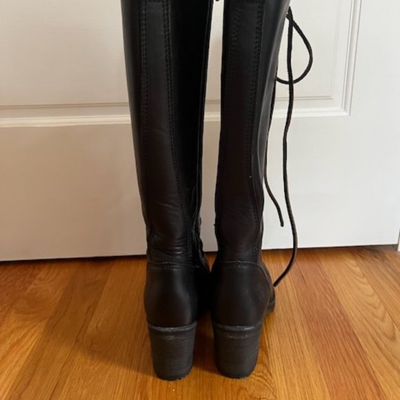 Frye Lace Up Tall Black Leather Combat Boots - 5.5 - Picture 6 of 12